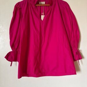 NWT Sofia Made In Italy ruffle collar balloon sleeve Pink Top one size
